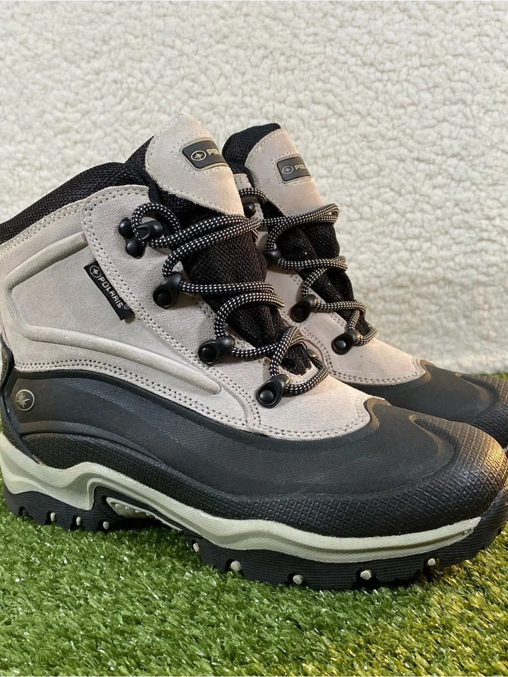 Polaris Thermolite Winter Snow Boots Mens Size 8 Grey Black Suede 077070303